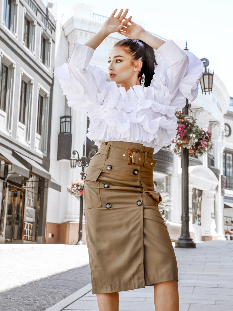 Buttoned Up in Style Midi Skirt