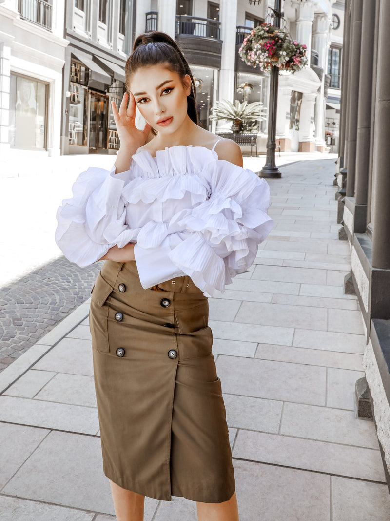 Buttoned Up in Style Midi Skirt