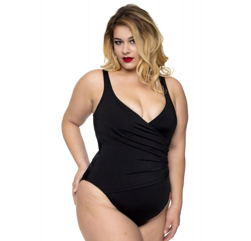 InstantFigure Plus Size Wrap One Piece Swimsuit 13443PC