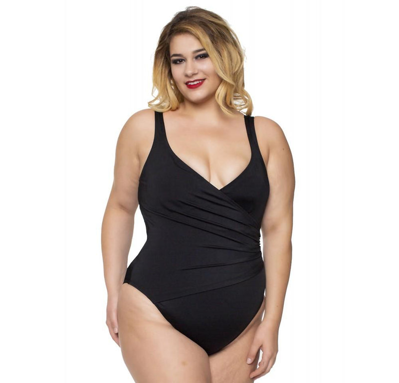 InstantFigure Plus Size Wrap One Piece Swimsuit 13443PC