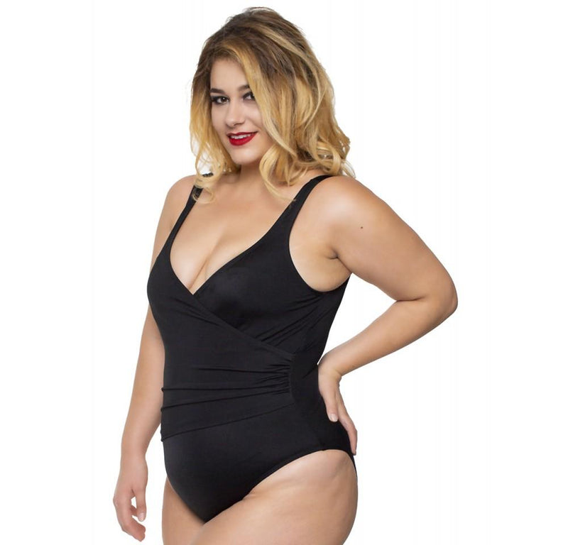 InstantFigure Plus Size Wrap One Piece Swimsuit 13443PC