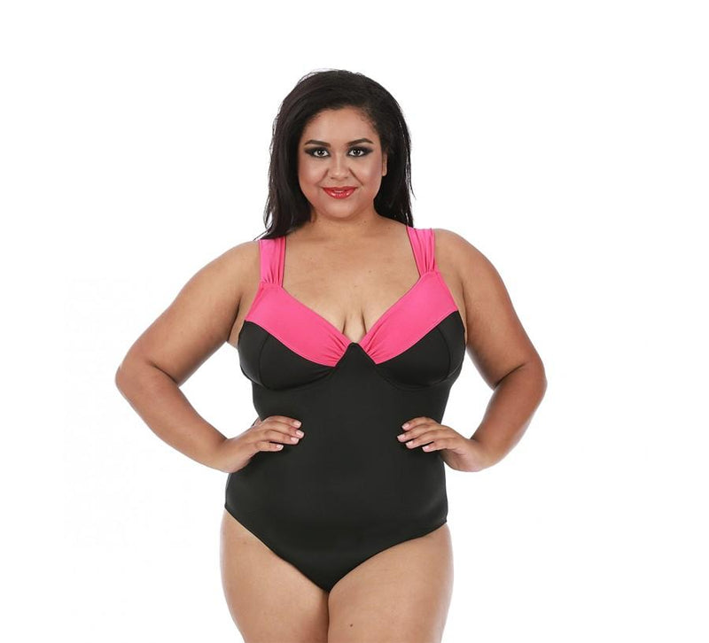 InstantFigure Plus Size Contrast Trim One Piece Swimsuit 13496PC