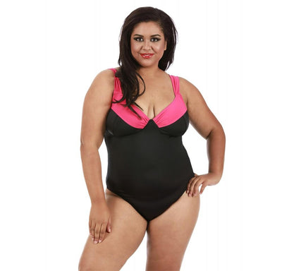 InstantFigure Plus Size Contrast Trim One Piece Swimsuit 13496PC