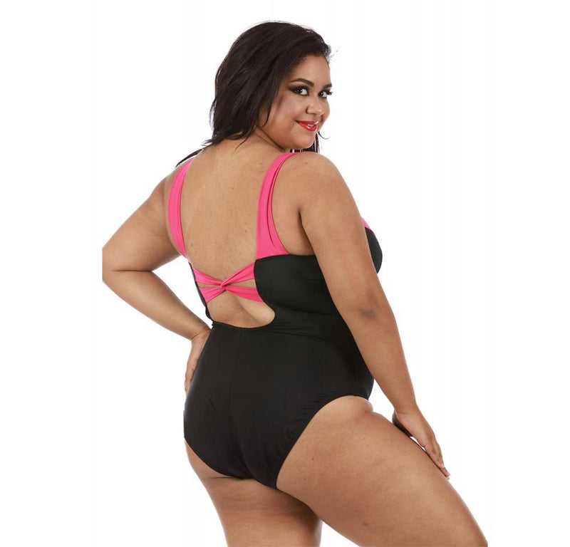 InstantFigure Plus Size Contrast Trim One Piece Swimsuit 13496PC