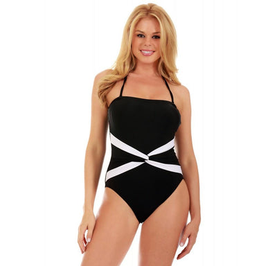 InstantFigure Contrast Twist Front One Piece Swimsuit 13559P