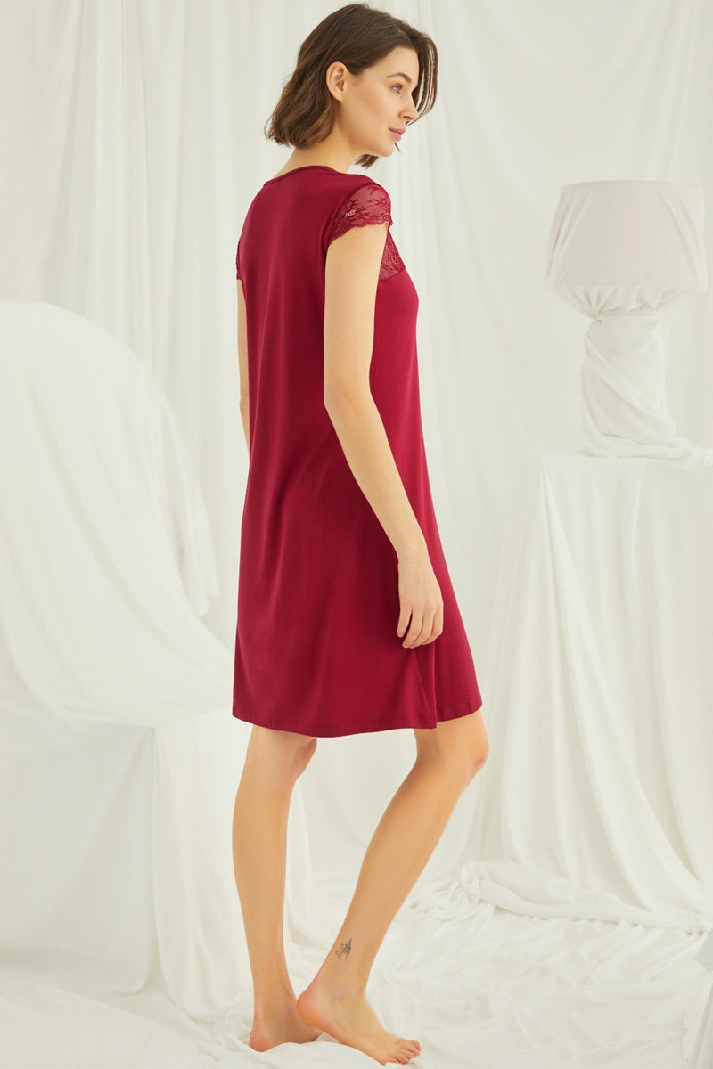 Shopymommy 18480 Lace V-Neck Short Maternity & Nursing Nightgown Red