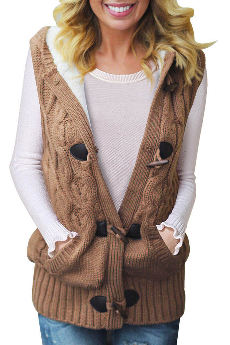 Multicolour Cable Knit Hooded Sweater Vest