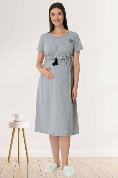 Shopymommy 5427 Breastfeeding Maternity & Nursing Nightgown Grey