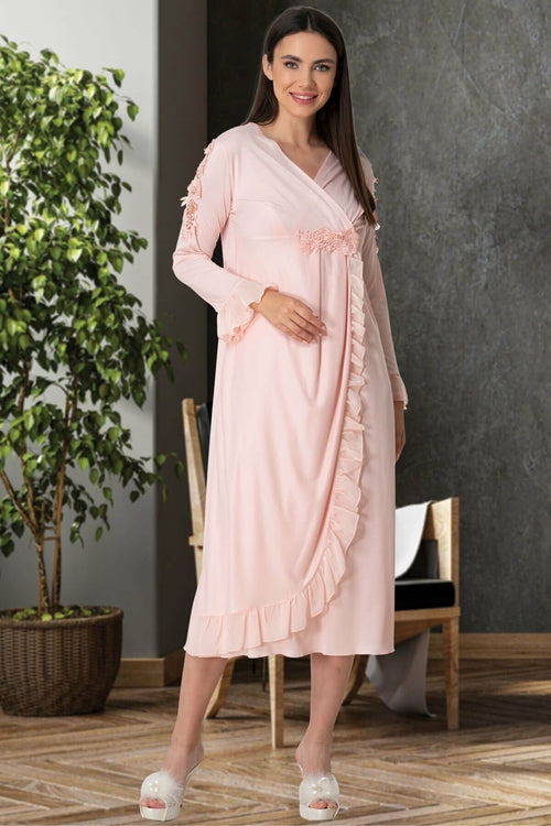 Shopymommy 5522 Guipure Double Breasted Maternity & Nursing Nightgown