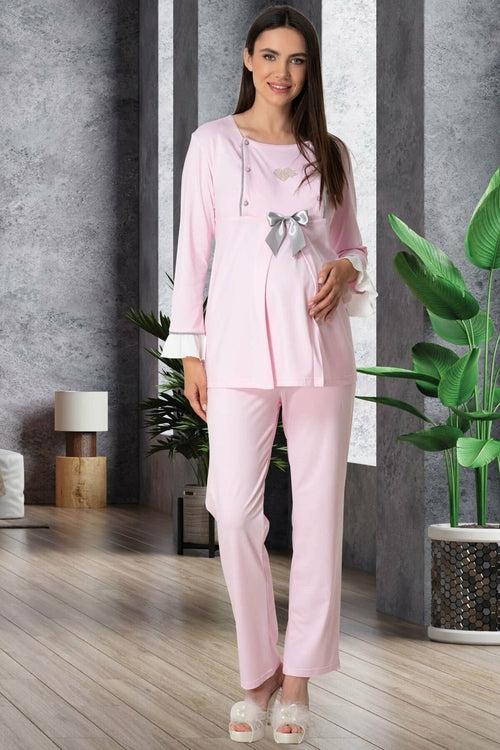 Shopymommy 5529 Heart Maternity & Nursing Pajamas Pink