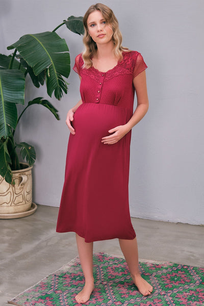 Shopymommy 5649 Flywheel Arm Lace Maternity & Nursing Nightgown With