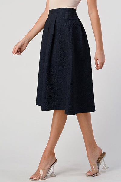 Textured A-Line Midi Skirt with Pleats