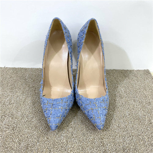 New Woven High Heels 12CM Pointed Toe Stiletto Pumps All-Match Women&