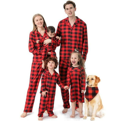 Christmas Family Matching Pajamas Plaid Cotton Mother Father Baby Kids