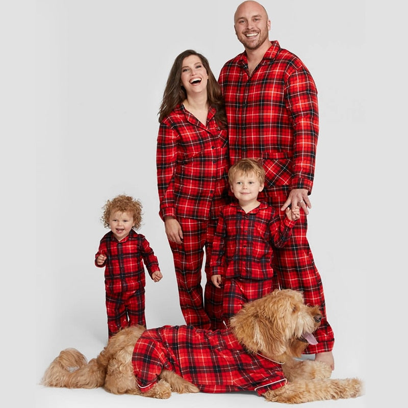 Christmas Family Matching Pajamas Plaid Cotton Mother Father Baby Kids