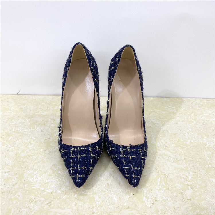 New Woven High Heels 12CM Pointed Toe Stiletto Pumps All-Match Women&