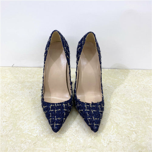 New Woven High Heels 12CM Pointed Toe Stiletto Pumps All-Match Women&