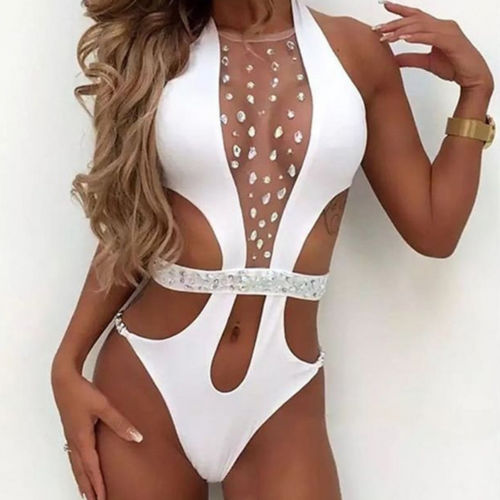 New Women Sexy Swimsuit Shiny Swimwear With Rhinestone Belt Chest