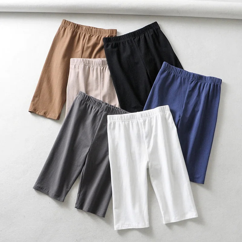 sexy women cotton high waist elastic pure color slim Knee-Length bike