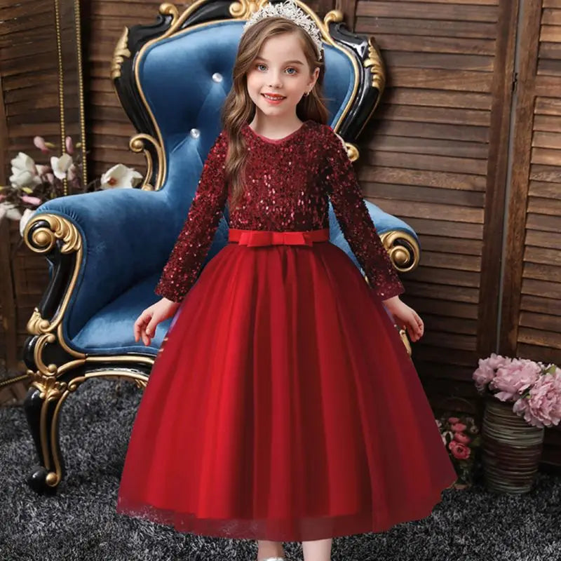 Princess Mesh Dress 4-14y Girl Christmas Winter Party Clothing Kids