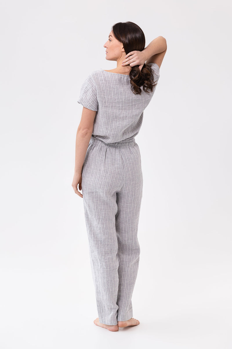 Cloudy Grey Stripe linen / Natural Linen Pajama set / Linen loungewear