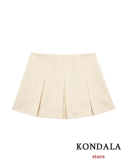KONDALA Vintage Dark Grey Mini Skirts Women Ruffles Pleated Sexy