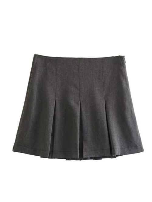 KONDALA Vintage Dark Grey Mini Skirts Women Ruffles Pleated Sexy