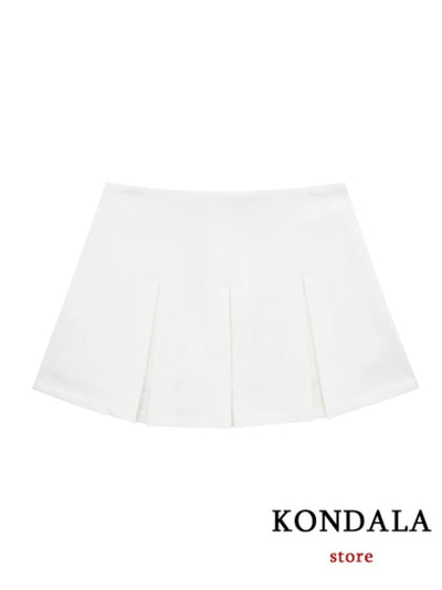 KONDALA Vintage Dark Grey Mini Skirts Women Ruffles Pleated Sexy
