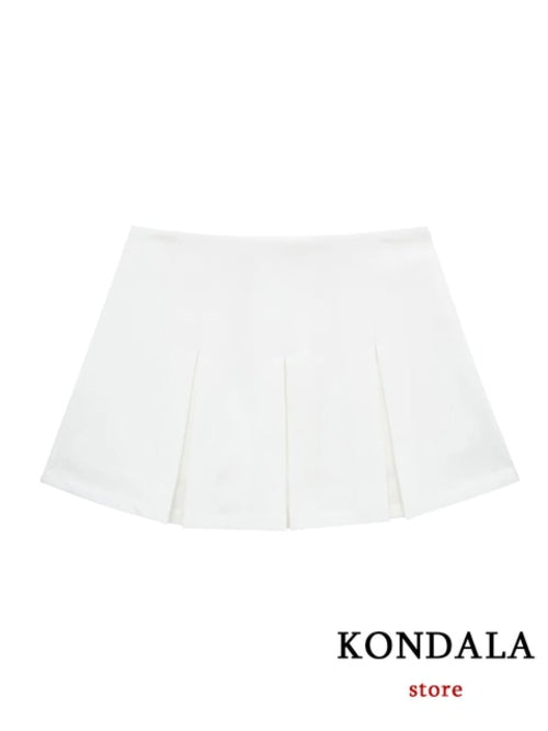 KONDALA Vintage Dark Grey Mini Skirts Women Ruffles Pleated Sexy