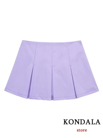 KONDALA Vintage Dark Grey Mini Skirts Women Ruffles Pleated Sexy