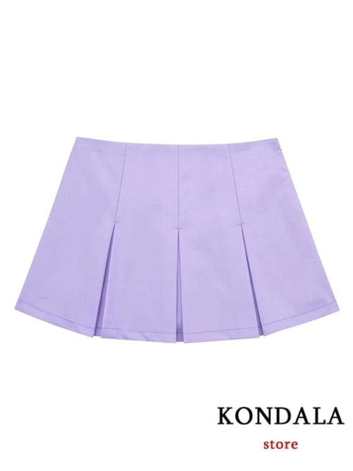 KONDALA Vintage Dark Grey Mini Skirts Women Ruffles Pleated Sexy