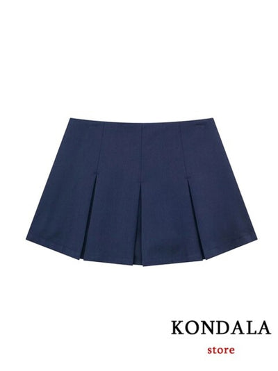 KONDALA Vintage Dark Grey Mini Skirts Women Ruffles Pleated Sexy