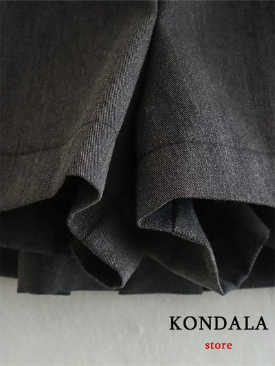 KONDALA Vintage Dark Grey Mini Skirts Women Ruffles Pleated Sexy