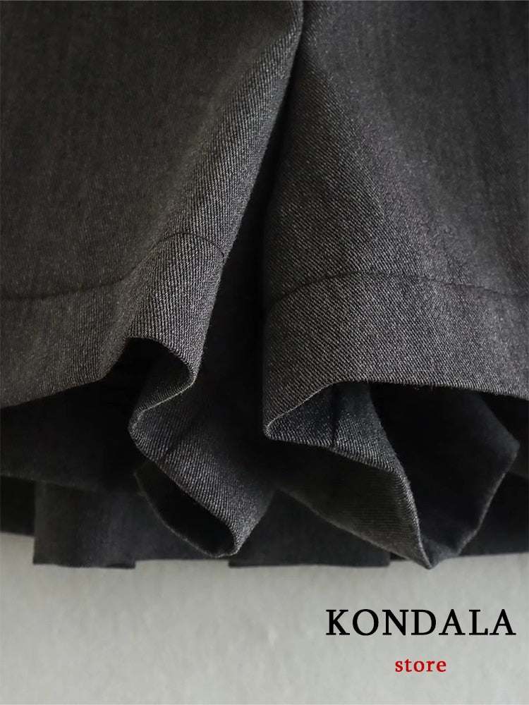 KONDALA Vintage Dark Grey Mini Skirts Women Ruffles Pleated Sexy