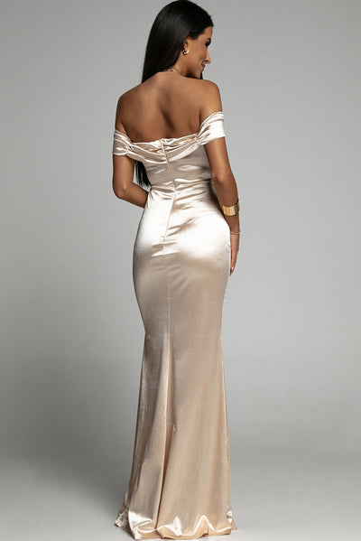 Apricot Satin Evening Dress