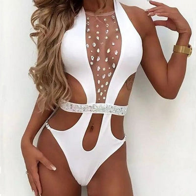 New Women Sexy Swimsuit Shiny Swimwear With Rhinestone Belt Chest