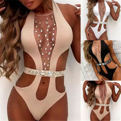 New Women Sexy Swimsuit Shiny Swimwear With Rhinestone Belt Chest