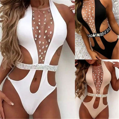 New Women Sexy Swimsuit Shiny Swimwear With Rhinestone Belt Chest