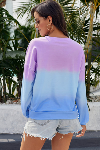 Purple Blue Color Block Tie Dye Pullover Sweatshirt