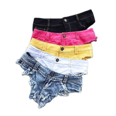 Qisin 2023 New Women Sexy Low Waist Hole Tassel Denim Shorts Jeans