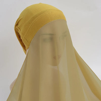 Instant Underscarf Plain Chiffon Hijab With Inner Jersey Moadal Caps