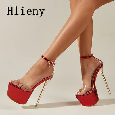 Hlieny Summer Sexy PVC Transparen Open Peep Toe Platform High Heels