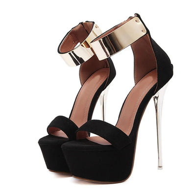 Liyke Fashion Design Metal Ankle Cover Strap Women Sexy 16CM Sandals