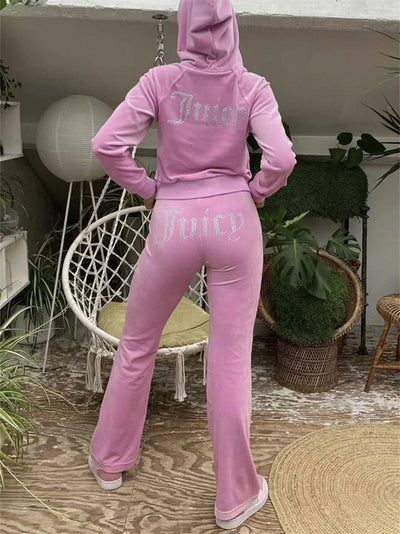 Kontturi Fall Streetwear Pink Tracksuit Diamond 2 Piece Sets Women