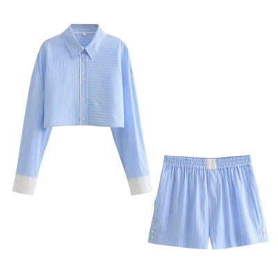 ASDS  Woman 2 Pieces Sets Fashion Stripe Shirts Top Casual Shorts Sets