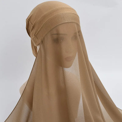 Instant Underscarf Plain Chiffon Hijab With Inner Jersey Moadal Caps