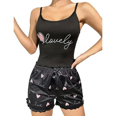 Summer Two-Piece Women's Camisole Printed Heart and Letter Matching