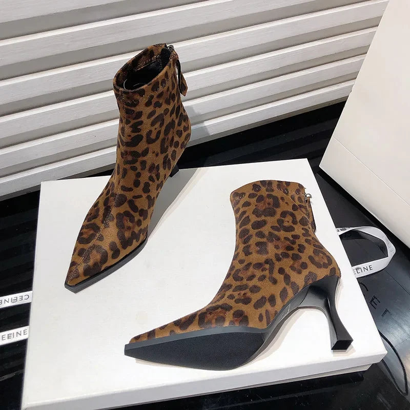 Leopard Print Women Ankle Boots Fashion Elegant Dancing Party Prom