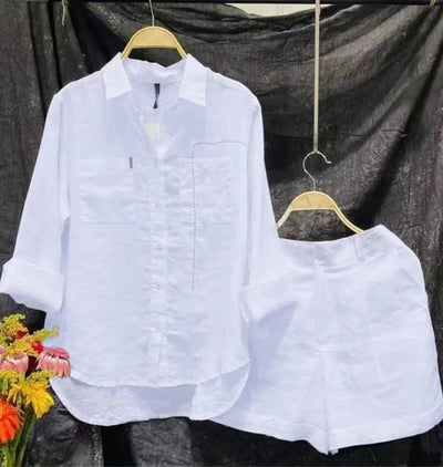 2024 Summer Casual Shirt Two Piece Set For Women Shorts 2 Piece Sets