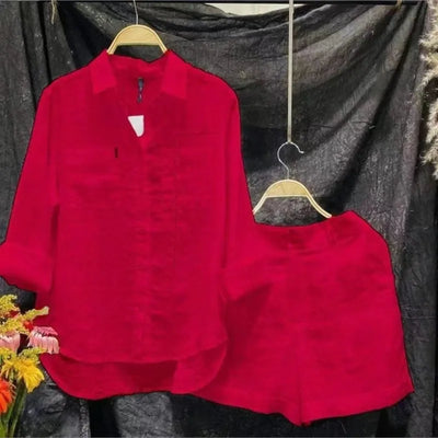 2024 Summer Casual Shirt Two Piece Set For Women Shorts 2 Piece Sets